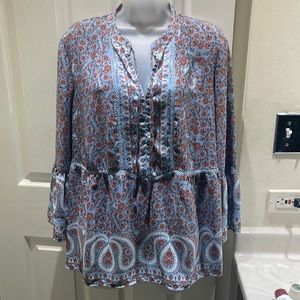 Fever BoHo printed L tunic multicolored blue orange/white & red paisley floral